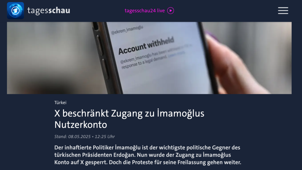Tagesschau cites EngelliWeb on the restriction of İmamoğlu’s X account