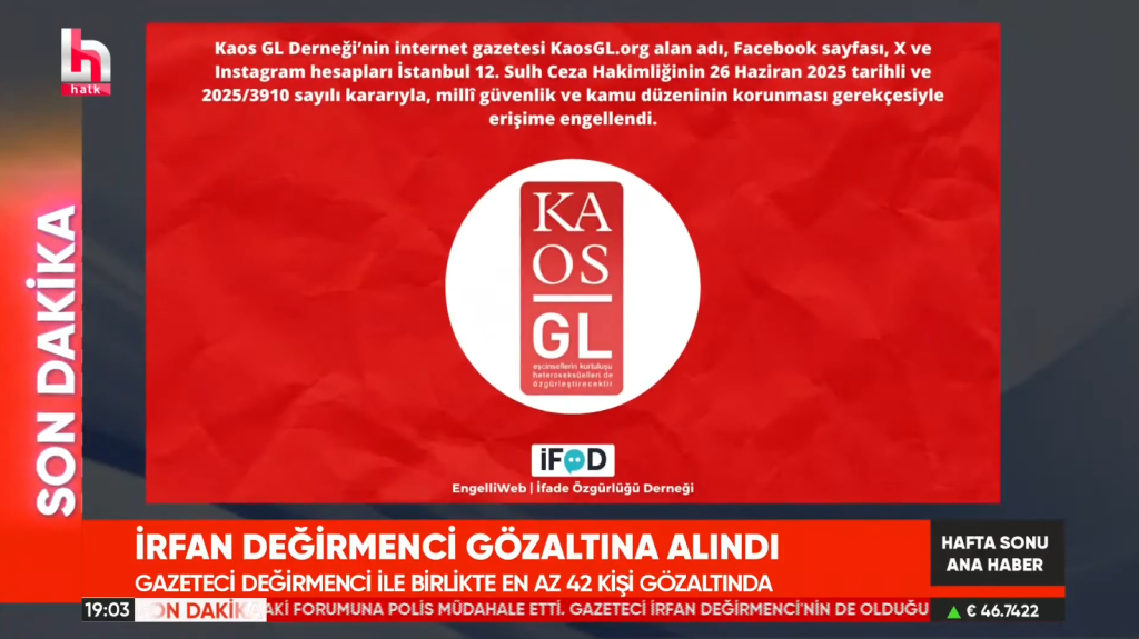 Halk TV coverage using an EngelliWeb visual on the access blocks targeting KaosGL.org’s website and social media accounts
