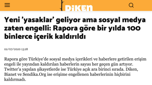 Diken, EngelliWeb 2019 raporundaki sosyal medya ve internet sansürü verilerini aktardı