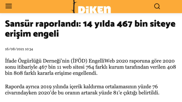 Diken, EngelliWeb 2020 raporundaki 467 bin erişim engelini aktardı