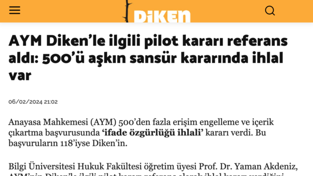 Diken, AYM’nin 500’ü aşkın sansür kararındaki ihlal tespitini ve İFÖD başvurularını aktardı