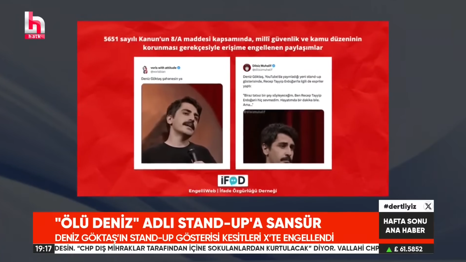 Deniz Göktaş’ın Ölü Deniz gösterisinden kesitlere getirilen erişim engelinin Halk TV haberindeki görüntüsü