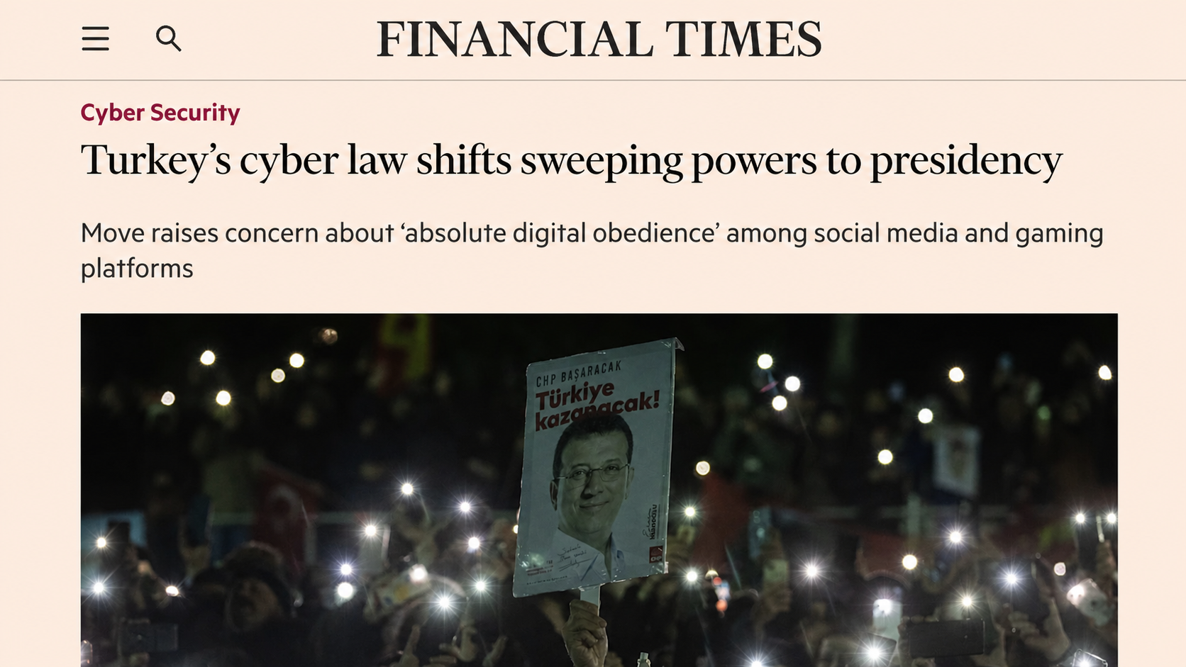 Financial Times’ın Türkiye’nin siber güvenlik düzenini ele alan haberinin görseli